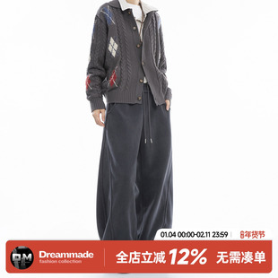 Dream made 摇粒绒通勤休闲裤男款冬季加绒加厚宽松直筒阔腿裤子