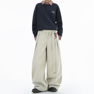 双褶皱腰带休闲裤 美式 男秋季 直筒宽松阔腿裤 子 Dream 男生裤 made