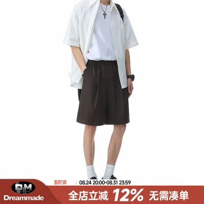 Dream made 老钱风褶皱短裤男款夏季外穿五分裤直筒休闲男生裤子