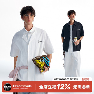 made美式 夏季 设计感假两件白色短袖 男款 双层领男生衬衣 衬衫 Dream