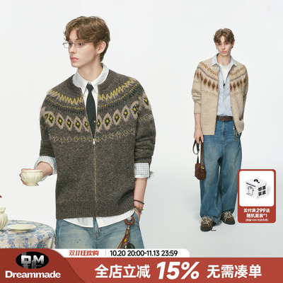 Dream made 费尔岛绵羊毛开衫毛衣男款秋冬老钱风情侣针织衫外套