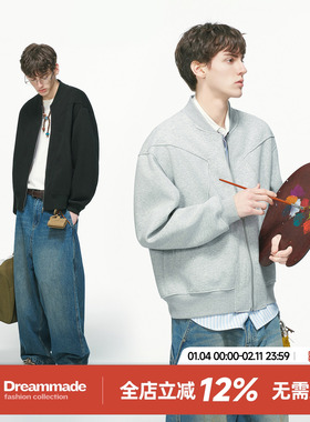 Dream made 美式cleanfit解构亨利领开衫卫衣男款秋冬季短宽外套