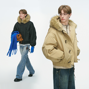 冬季 牛角扣毛领连帽棉服男女款 加厚派克服棉衣外套 made美式 Dream