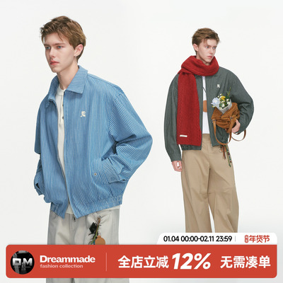 Dream made美式cleanfit条纹短款夹克男秋季休闲工装外套情侣上衣