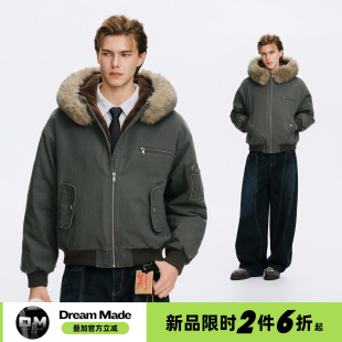 Dream made美式毛领连帽飞行员工装棉服男款冬季保暖通勤加厚棉衣