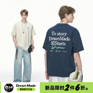 Dream made 美式后背印花短袖T恤男款夏季重磅休闲男生五分袖体恤