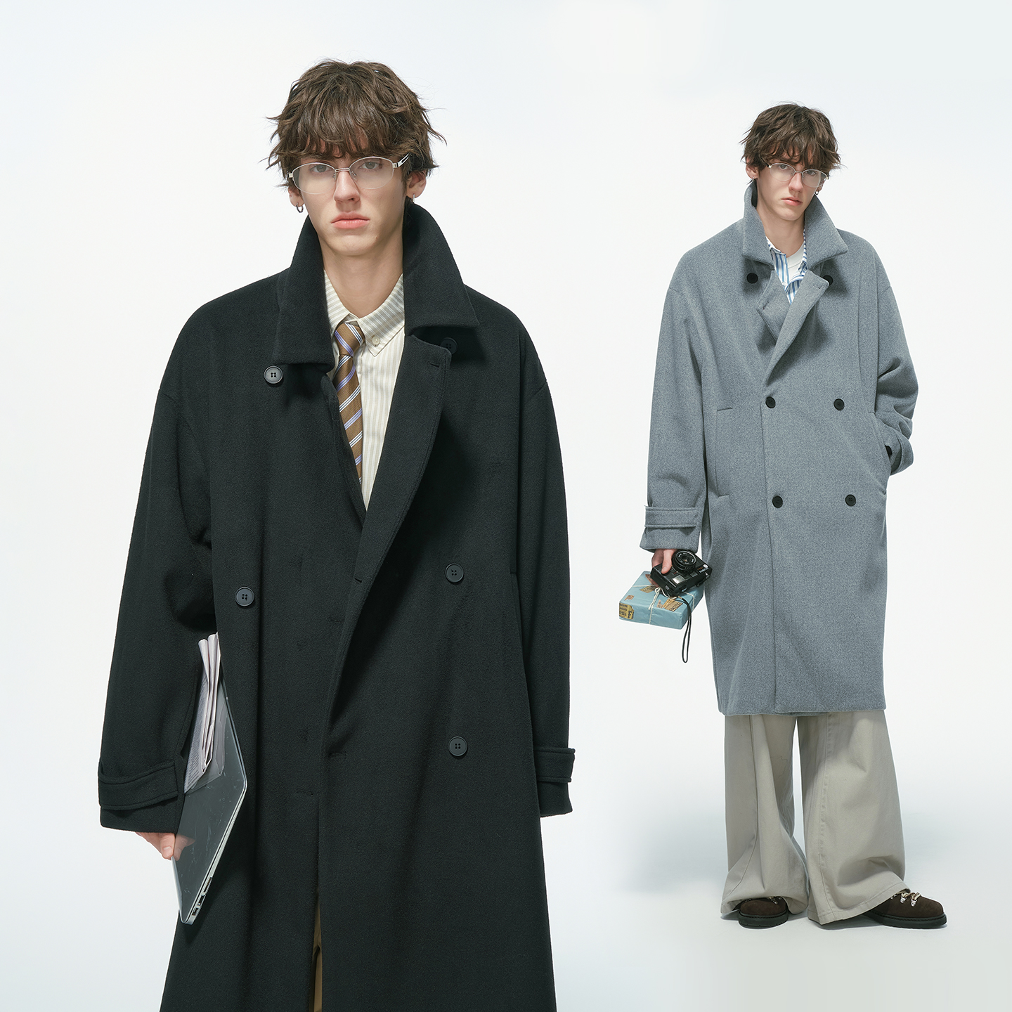 Dream made英伦风毛呢大衣男冬季加厚中长款过膝风衣情侣呢子外套