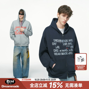 Dreammade 马年字母印花开衫卫衣男春季2026新款美式连帽男生外套