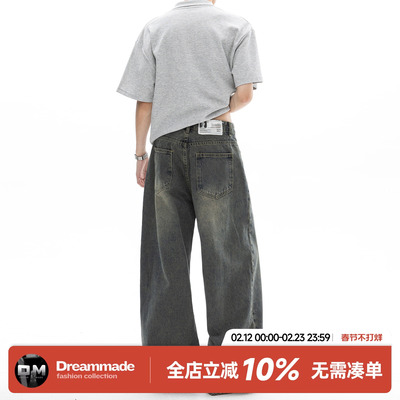 Dream made 美式复古水洗直筒牛仔裤男2026春季新款宽松休闲长裤