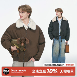Dream made 美式巴恩风羊羔绒棉服男款冬季加厚男生冬装棉衣外套