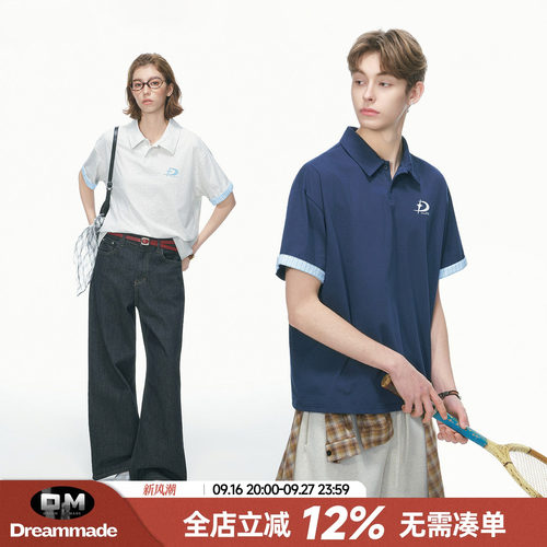 Dream made 美式高智感印花POLO领短袖T恤男夏季新款情侣半袖上衣