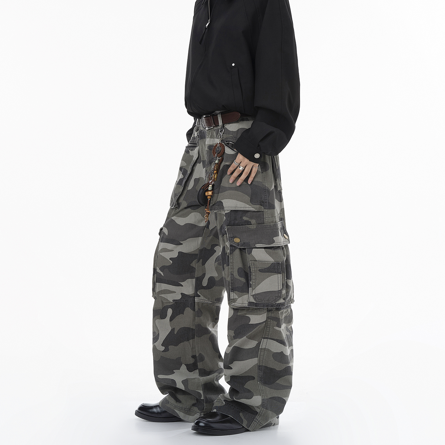 Dream made美式大口袋废土风工装迷彩裤男秋冬季宽松阔腿直筒裤子