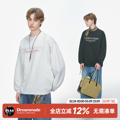 Dreammade美式重磅印花长袖t恤男款春秋季休闲打底衫潮牌男生上衣