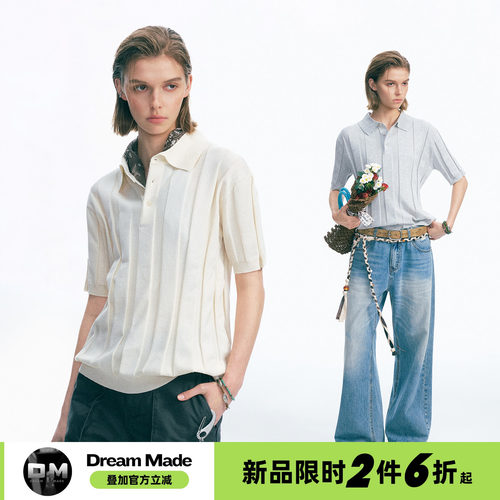 Dream made 老钱风正肩短宽POLO衫短袖男夏季Cleanfit针织翻领t恤