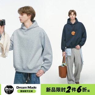 连帽短宽灰色卫衣男秋冬季 美式 加绒加厚重磅男生外套 made Dream
