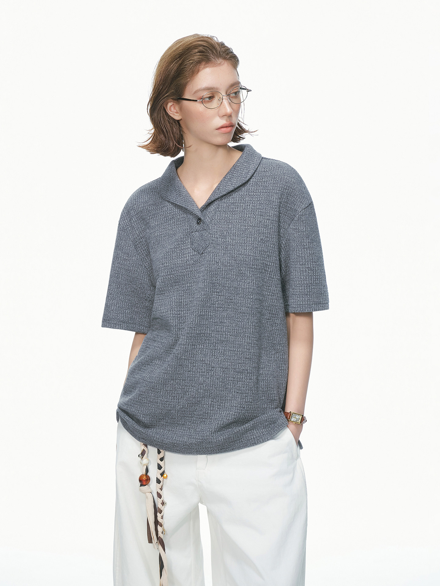 Dream Made Old Money Style 高級テクスチャードニット半袖Tシャツメンズ&レディースサマーカップルポロシャツトップ