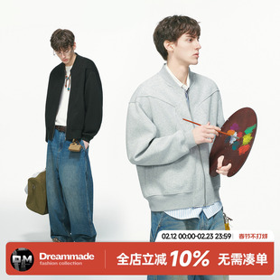 Dream made 美式cleanfit解构亨利领开衫卫衣男款秋冬季短宽外套