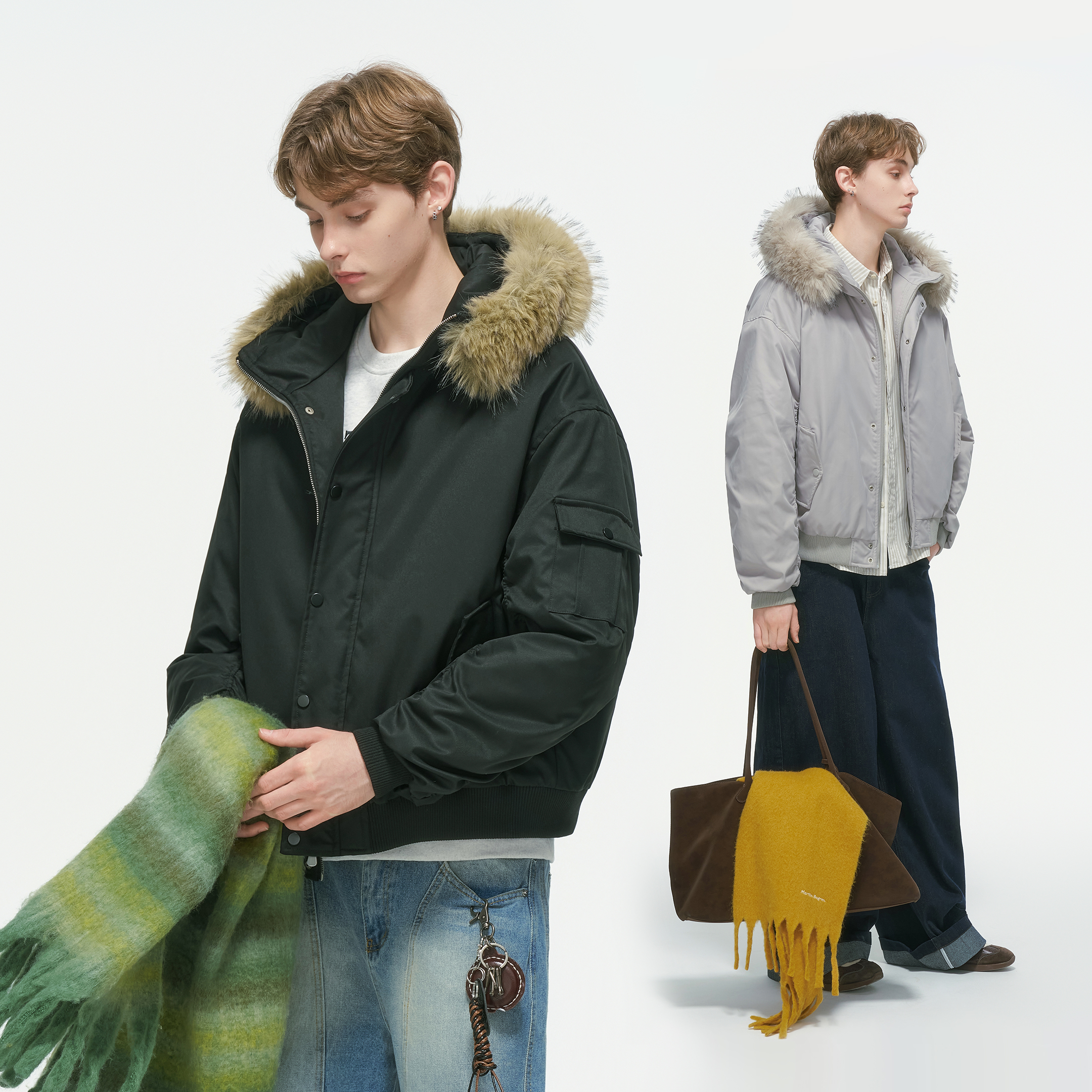 Dream made美式工装棉服男款冬季加厚棉衣毛领连帽派克服保暖棉袄