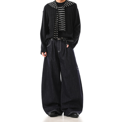 Dream made 美式丹宁蓝原牛色复古牛仔裤男秋季直筒阔腿弯刀裤子