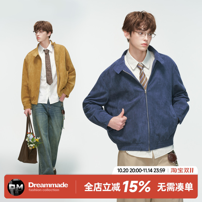 Dream made美式哈灵顿飞行麂皮绒短款外套男春秋季巴恩风工装夹克