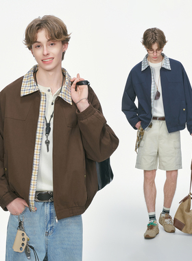 Dream made美式巴恩风格纹拼接工装外套男2026春秋季新款男生夹克