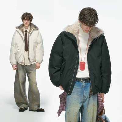 Dream made仿狼毛短款座山雕外套男冬季加厚男生冬装棉服狼王棉衣