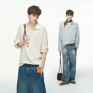 通勤V领长袖 Dream 男秋季 老钱风麦穗纹高知感针织POLO衫 T恤 made