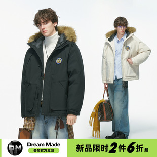 加厚派克服男生冬装 Dream 冬季 毛领连帽棉服男款 棉袄外套 made美式