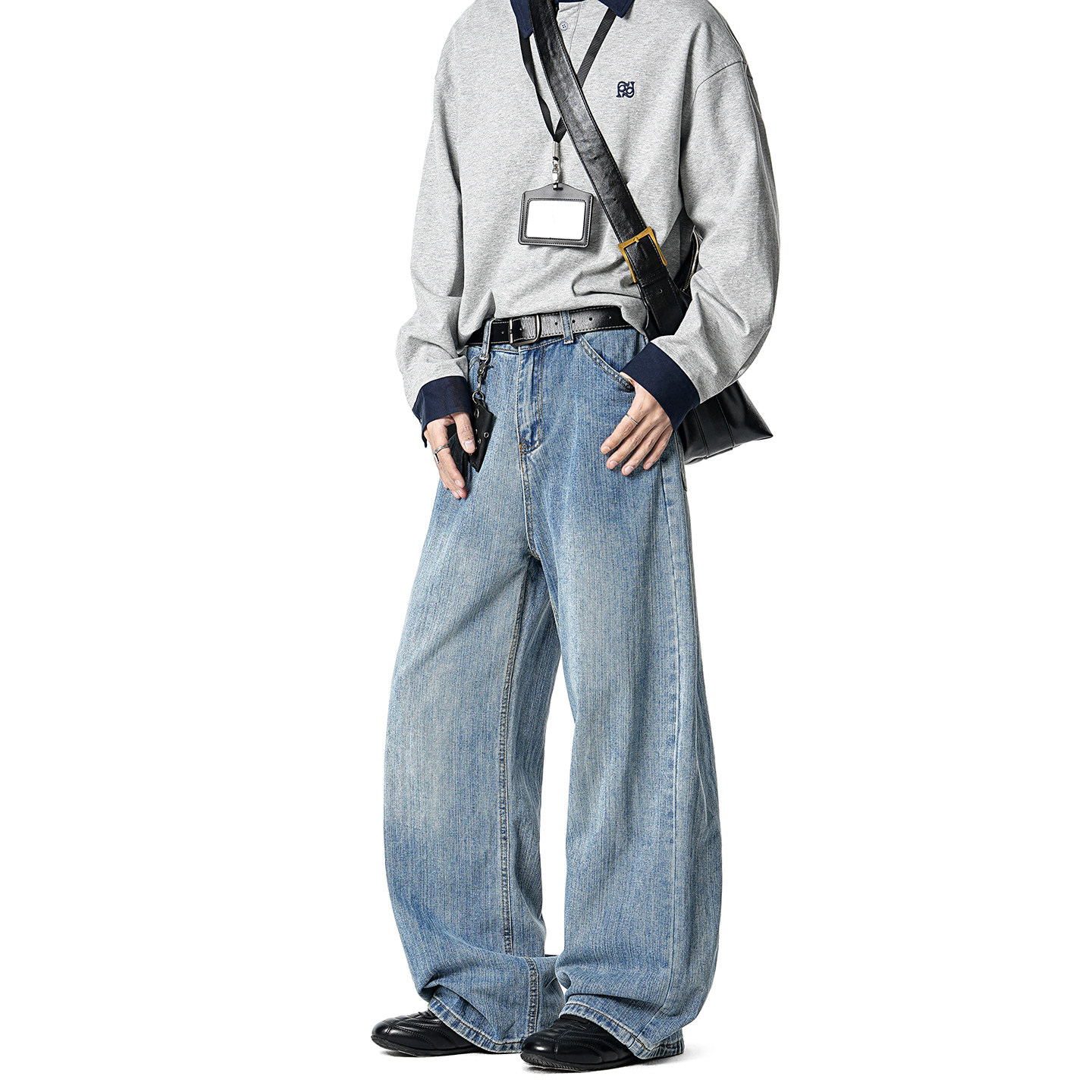 Dream made浅蓝色水洗牛仔裤男款春秋季美式cleanfit直筒男生裤子