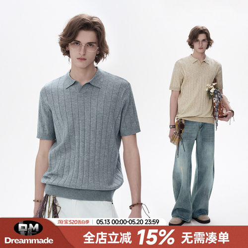 Dream made 老钱风新贵海鸥领针织polo衫男短袖夏季人夫感男生T恤