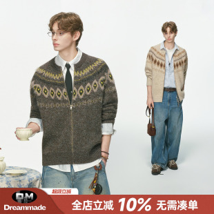 Dream made 费尔岛绵羊毛开衫毛衣男款秋冬老钱风情侣针织衫外套