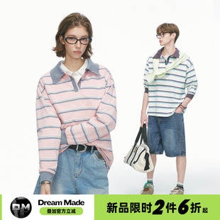 Dream made 撞色条纹POLO衫长袖T恤男女春秋季松弛感休闲情侣上衣