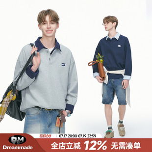 Dream made假两件撞色衬衫领polo衫刺绣卫衣男春季肌理感男生上衣