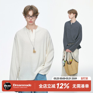 打底衫 T恤男春秋季 内搭上衣 made老钱风树枝肌理亨利领长袖 Dream