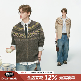 Dream made 费尔岛绵羊毛开衫毛衣男款秋冬老钱风情侣针织衫外套