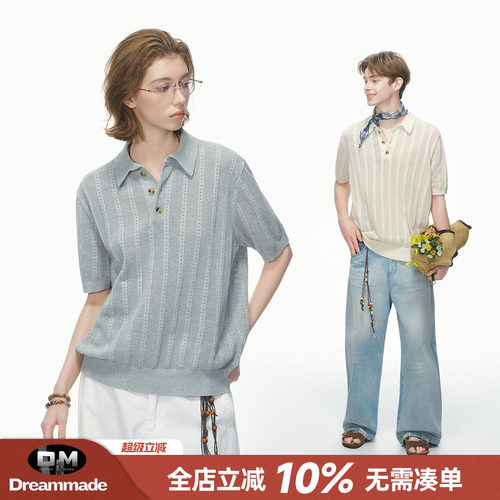 Dream made 老钱风针织短袖T恤男女款夏季半袖polo衫cleanfit上衣