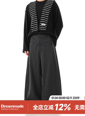 Dream made 老钱风黑色西裤男秋冬季宽松直筒阔腿休闲裤男生裤子