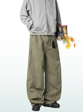 Dream made美式休闲长裤男款秋冬季加绒加厚直筒阔腿男生弯刀裤子