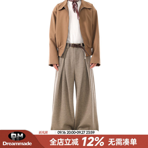 Dream made老钱风新贵毛呢西裤男款春秋季加厚阔腿休闲裤男生裤子