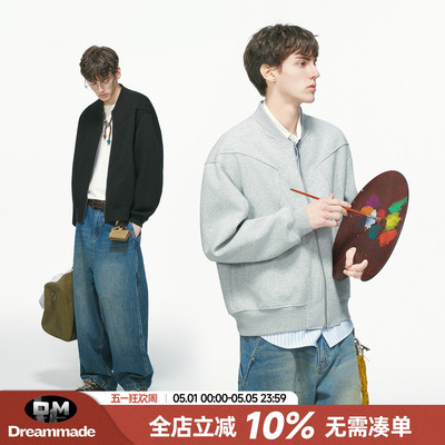 Dream made 美式cleanfit亨利领开衫卫衣男款春秋季短宽夹克外套