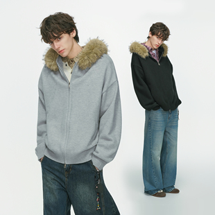 made美式 情侣针织衫 可拆卸毛领连帽开衫 秋冬季 毛衣外套男款 Dream