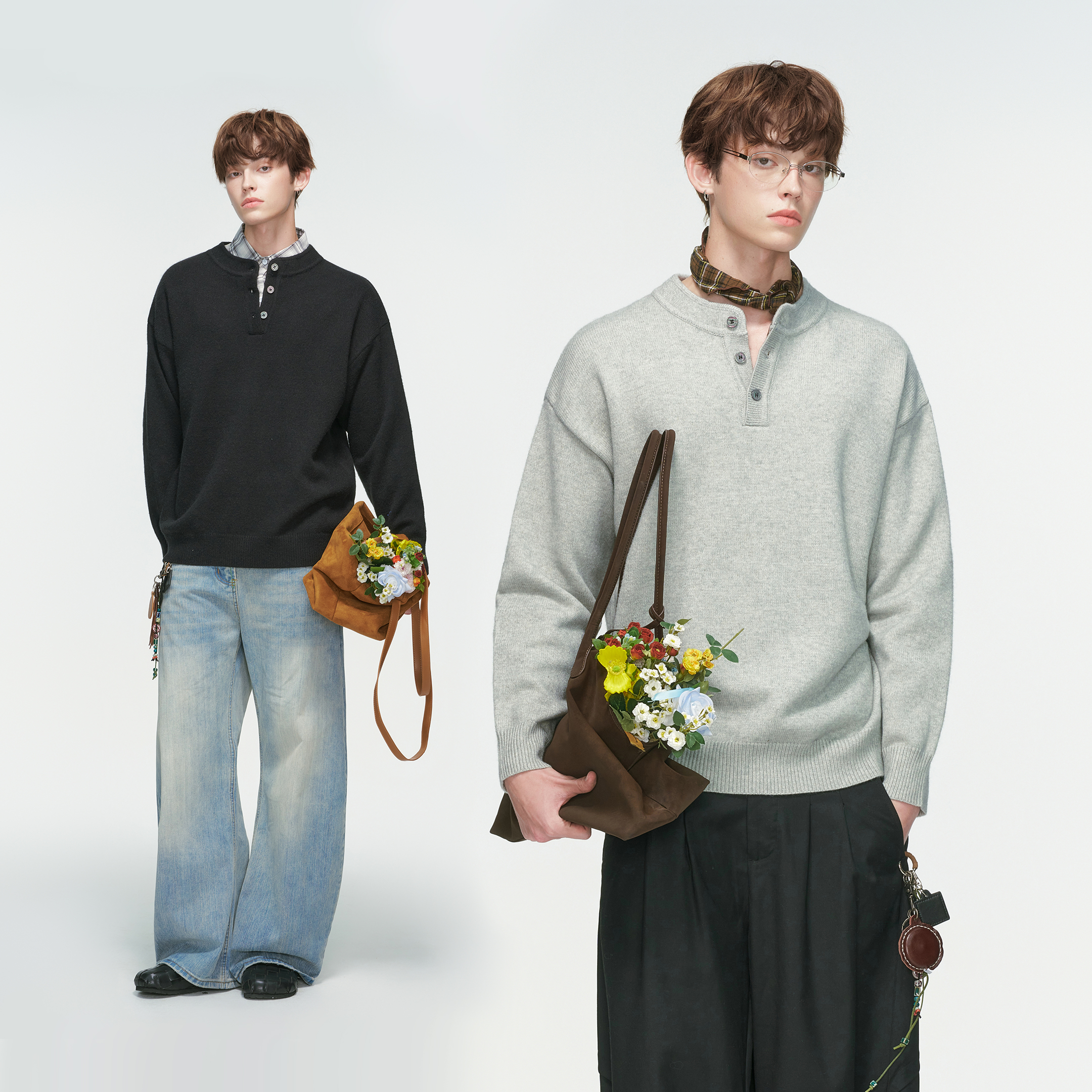 Dream made 老钱风亨利领毛衣男秋冬季内搭慵懒风针织衫男生上衣