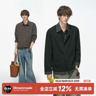 男春秋季 Dream 衬衫 老钱风假两件格子长袖 内搭男生针织衬衣 made