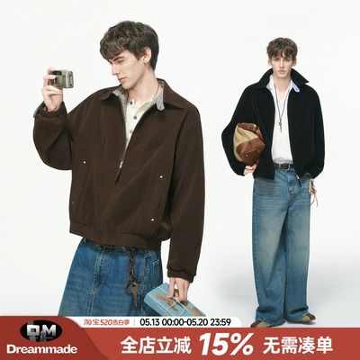 Dream made美式绒皮巴恩风休闲夹克男春秋季cleanfit短款男生外套