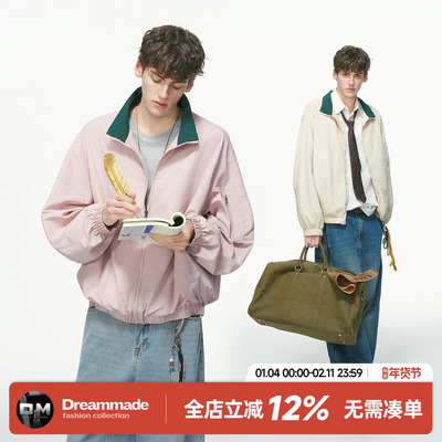 Dream made 美式撞色工装外套男款春秋季老钱风休闲情侣飞行夹克