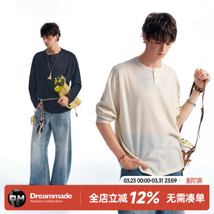 内搭打底衫 Dream t恤男春季 老钱风肌理感亨利领长袖 男生上衣 made