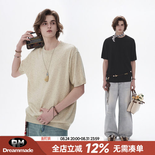 Dream made 老钱风cleanfit羊毛混纺针织短袖T恤男款夏季男生半袖