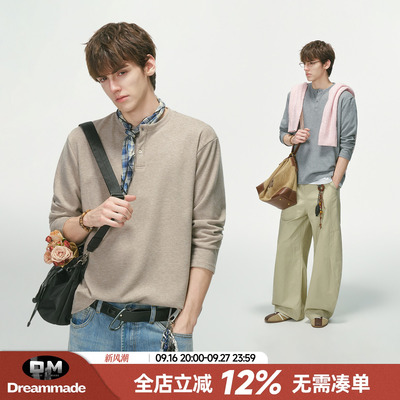 Dream made 极简通勤亨利领针织T恤男秋季人夫感穿搭男生打底上衣