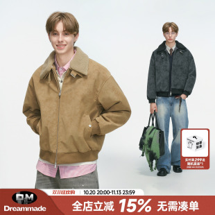 Dream made 可拆卸毛领巴恩风皮衣棉服男款冬季加厚工装棉衣外套
