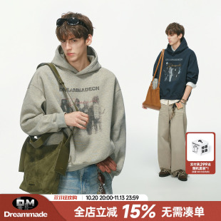 Dream made 美式人物印花连帽卫衣男款秋季重磅男生休闲帽衫外套